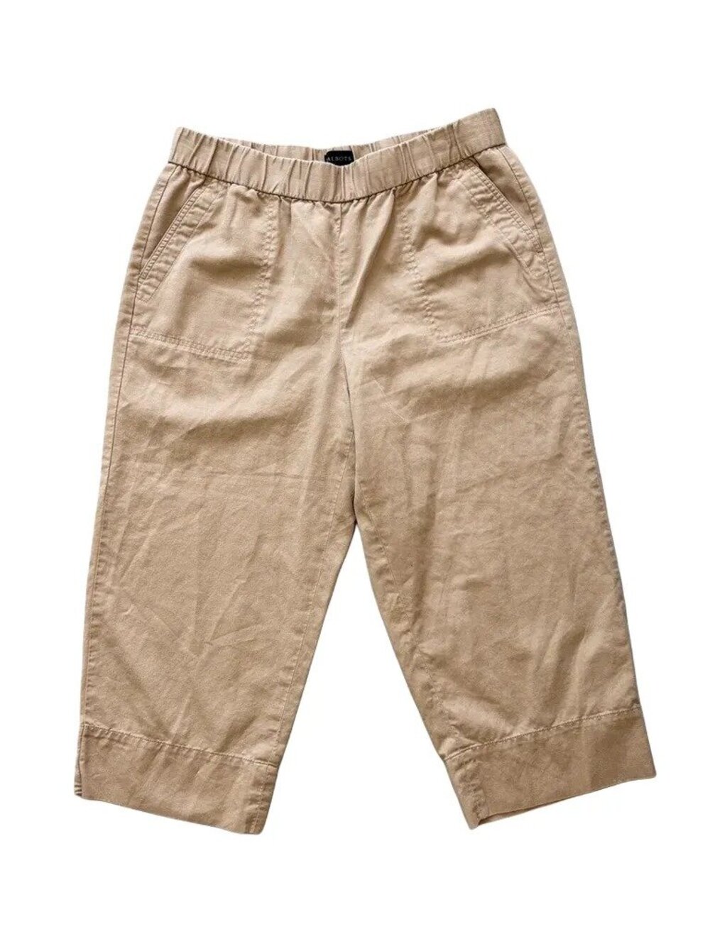 TALBOTS Linen Blend Pull On Cropped Utility Pants in Khaki SZ LP